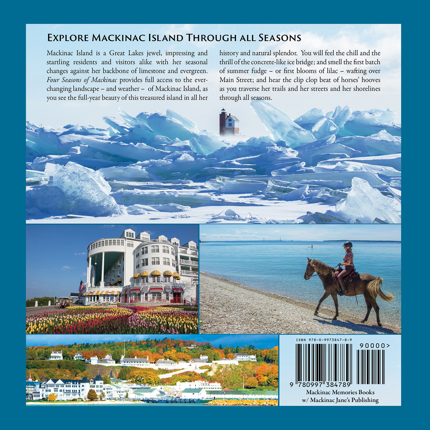 "Four Seasons of Mackinac Island" book. Back cover.