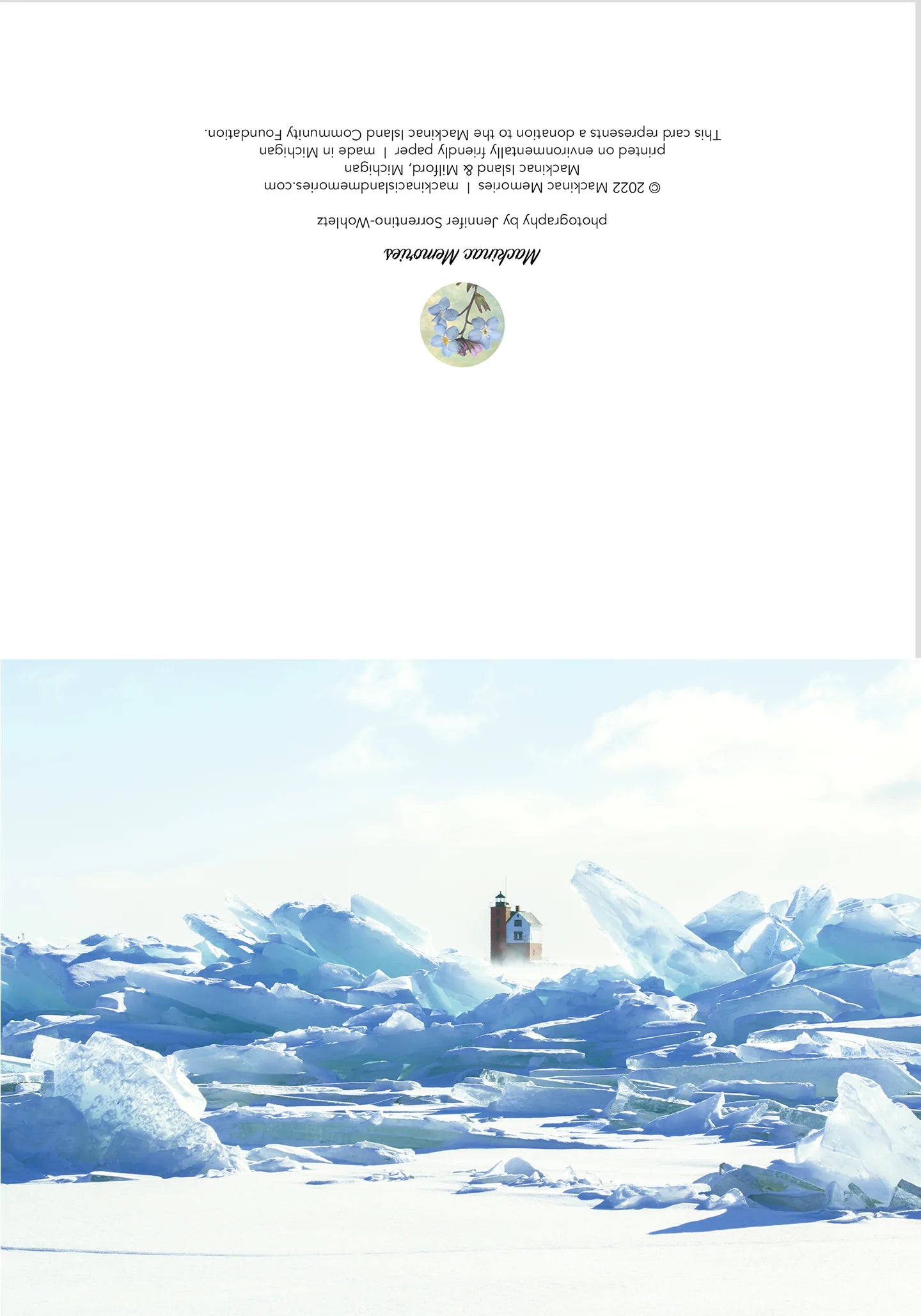 Blank greeting card featuring a Mackinac Island photograph by local artist Jennifer Wohletz of Mackinac Memories. Open the card to discover another photo inside!