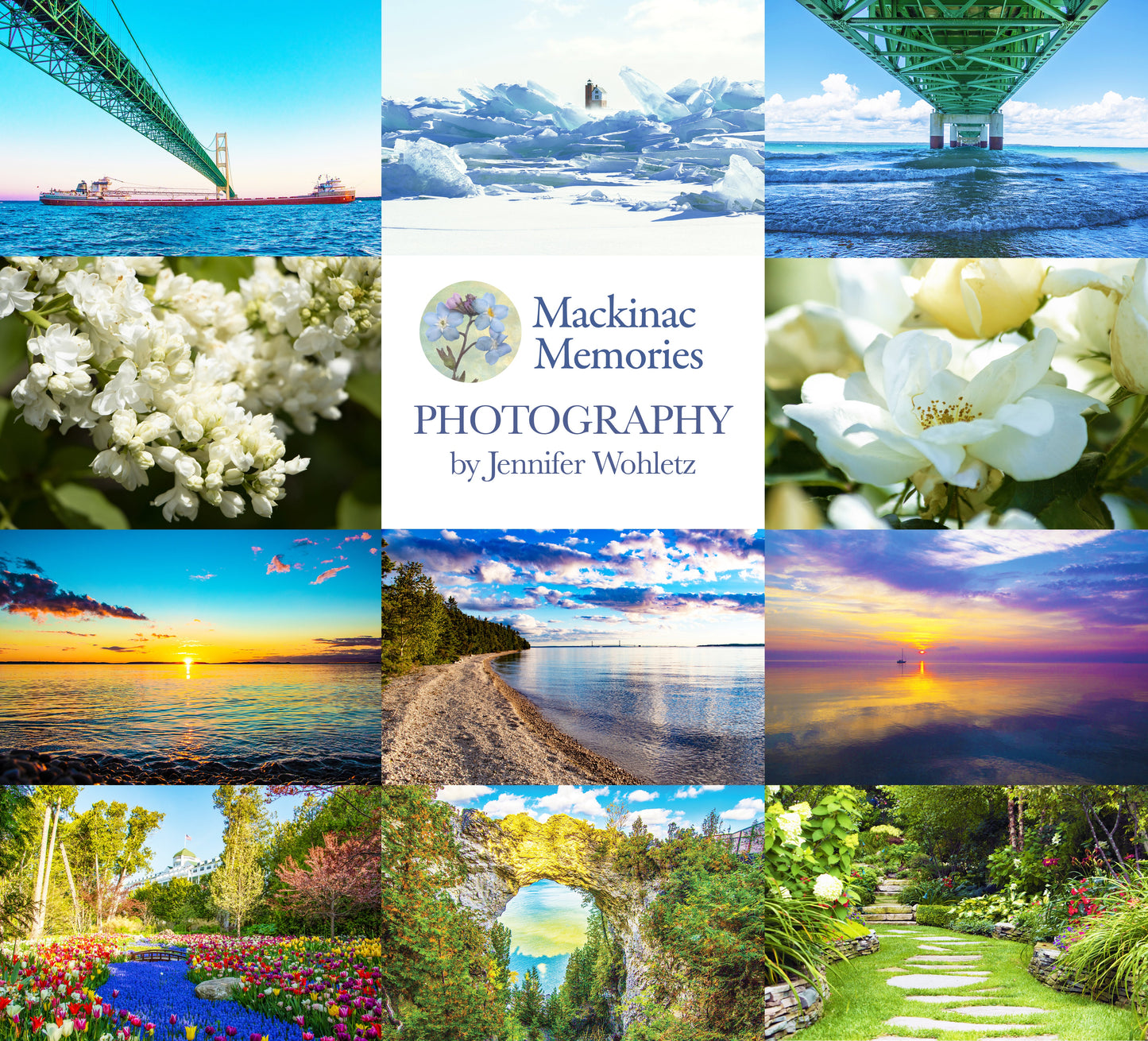 The award-winning photographs by Mackinac Island resident Jennifer Wohletz offer unique perspectives of the Mackinac Bridge, the Great Lakes, Mackinac Island and flowers blooming in island gardens. Special order any image by Jennifer featured in her collection of Mackinac Island inspired coffee table books and MIMI the Monarch.