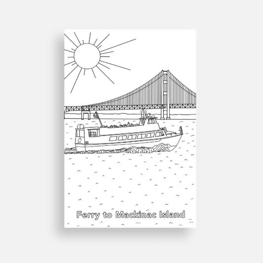 Mackinac Island Ferry Boat Coloring Postcard
