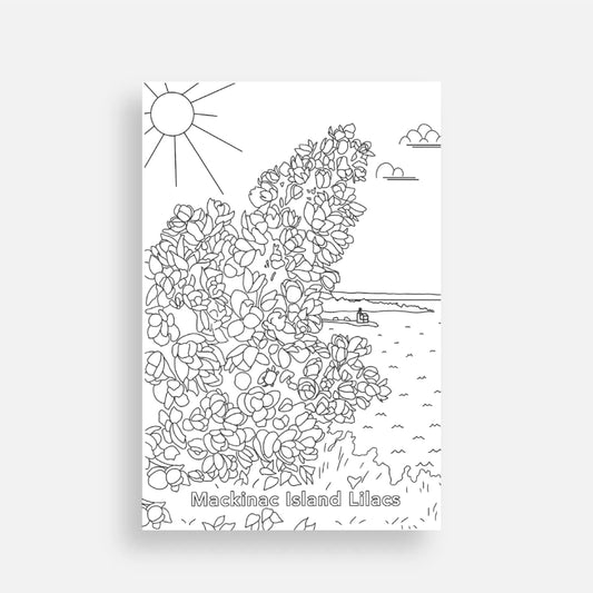 Mackinac Island Lilacs Coloring Postcard