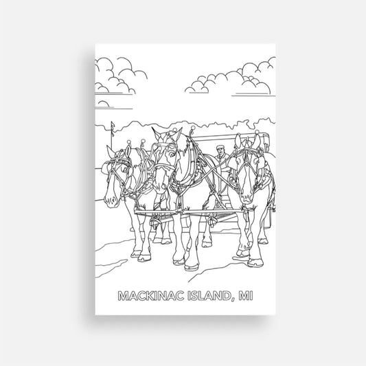 Mackinac Island Carriage Tours Coloring Postcard