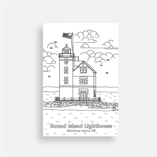 Round Island Lighthouse Coloring Postcard